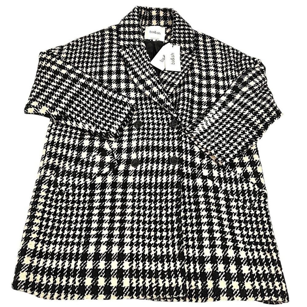 NWT Ba&Sh Woody Houndstooth Checked Coat Black White Size‎ 0 US 2